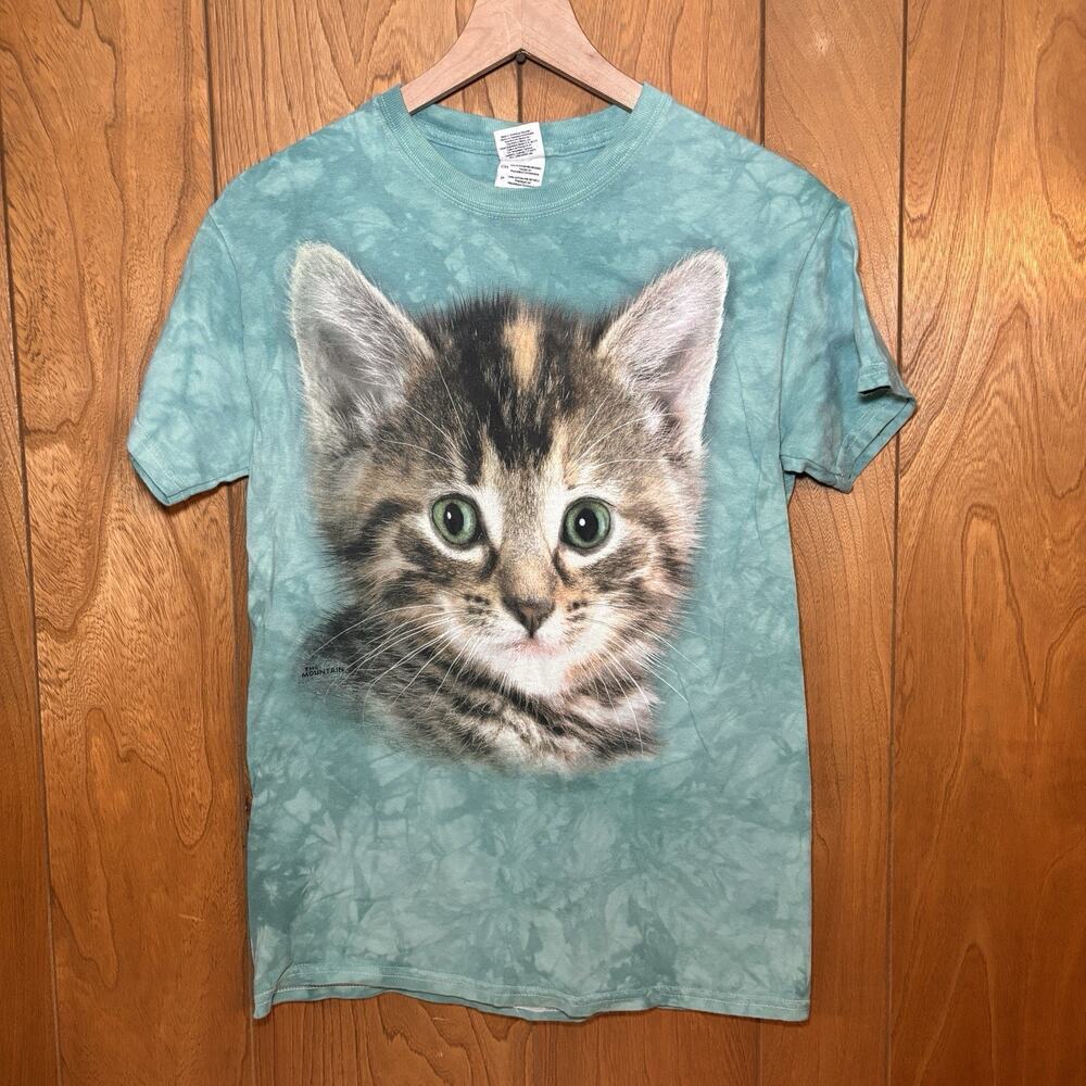 The Mountain Kitten T Shirt Small Teal Tie Dye Graphic Cat Tee Adult S